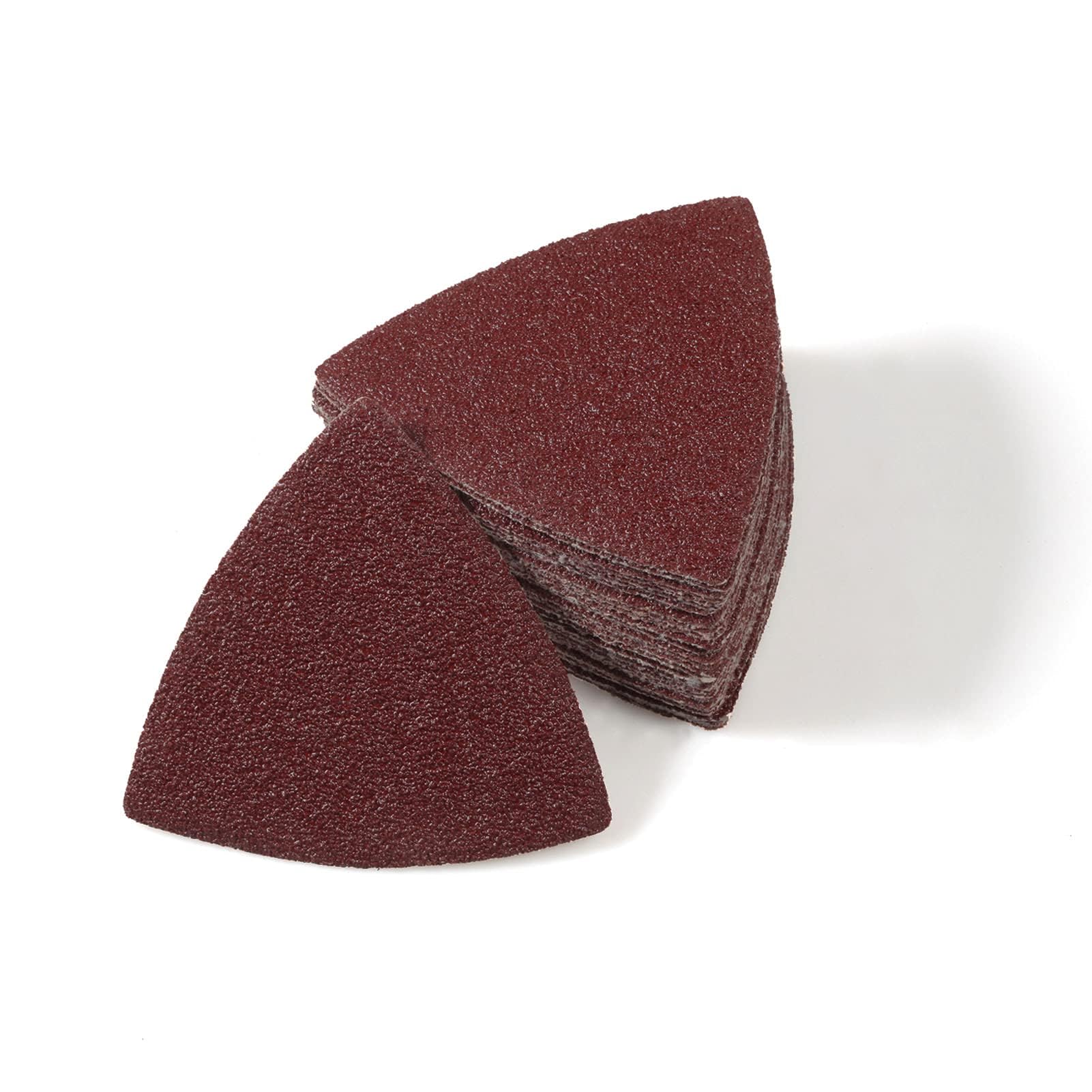 LEONTOOL 30 Pcs 3-1/8 Inch (80mm) Triangular Hook & Loop Oscillating Multitool Sanding Pads Triangle Sanding Pads 40 Grit No Hole Triangle Sandpaper Detail Sander Sandpaper for Wood Metal Polishing