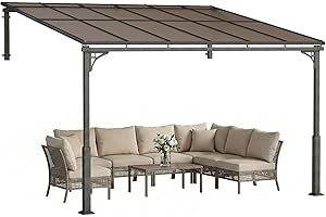 Outsunny 11' x 10' Outdoor Pergola, Wall Mounted Hardtop Lean-to Gazebo with Polycarbonate Roof and Metal-Aluminium Frame, He