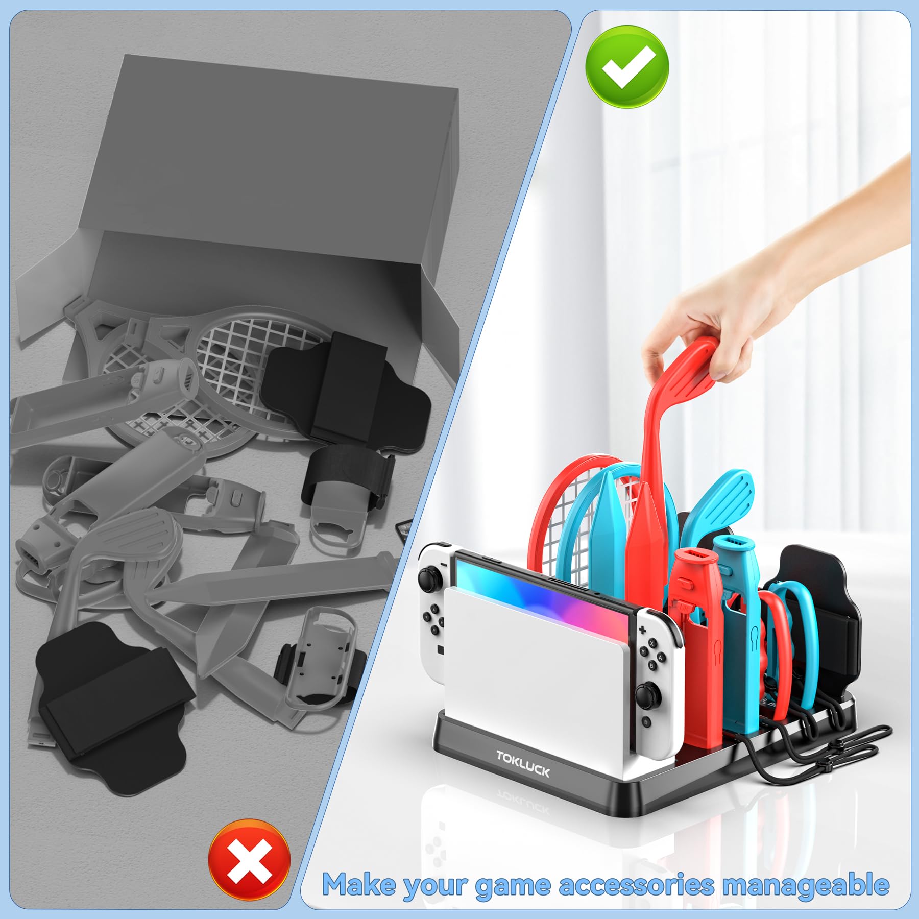 Switch Sports Accessories Bundle with Organizer Station Compatible with Nintendo Switch/ OLED Console & Joy-con, Storage and Organizer for Switch Sports Games, Family Sports Party Pack Accessories Kit Wii U Interactive Gaming Figures