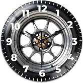 peacoblue Car Tires Wall Clocks Battery Operated, 12" Round Clock | Non Ticking Decorative Clock, Wall Clocks for Living Room, Kitchen, Bedroom &amp; Bathroom Decor