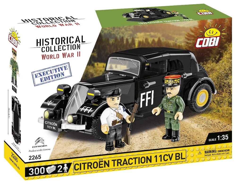Cobi Citroën Traction 11CV BL Building Set, 300 Pieces, French Resistance Figures, Spinning Wheels, 1:35 Scale Model, Black