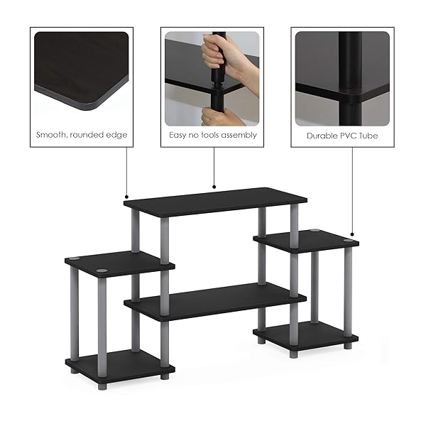 FURINNO TURN-N-TUBE NO TOOLS ENTERTAINMENT TV STANDS, BLACK/GREY