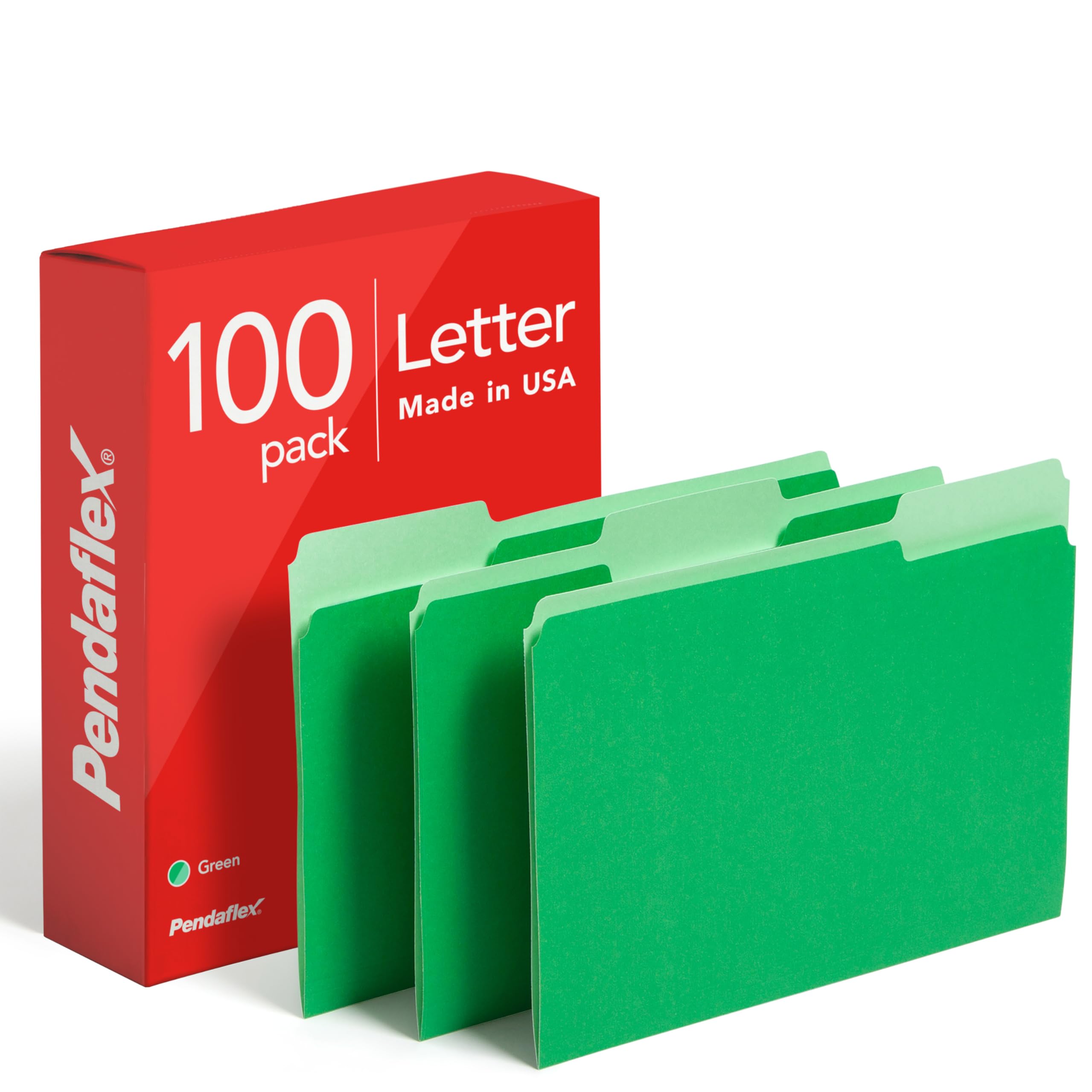 Pendaflex Two-Tone Color File Folders, Letter Size, 1/3 Cut, Bright Green, 100 Per Box (152 1/3 BGR) — image 1