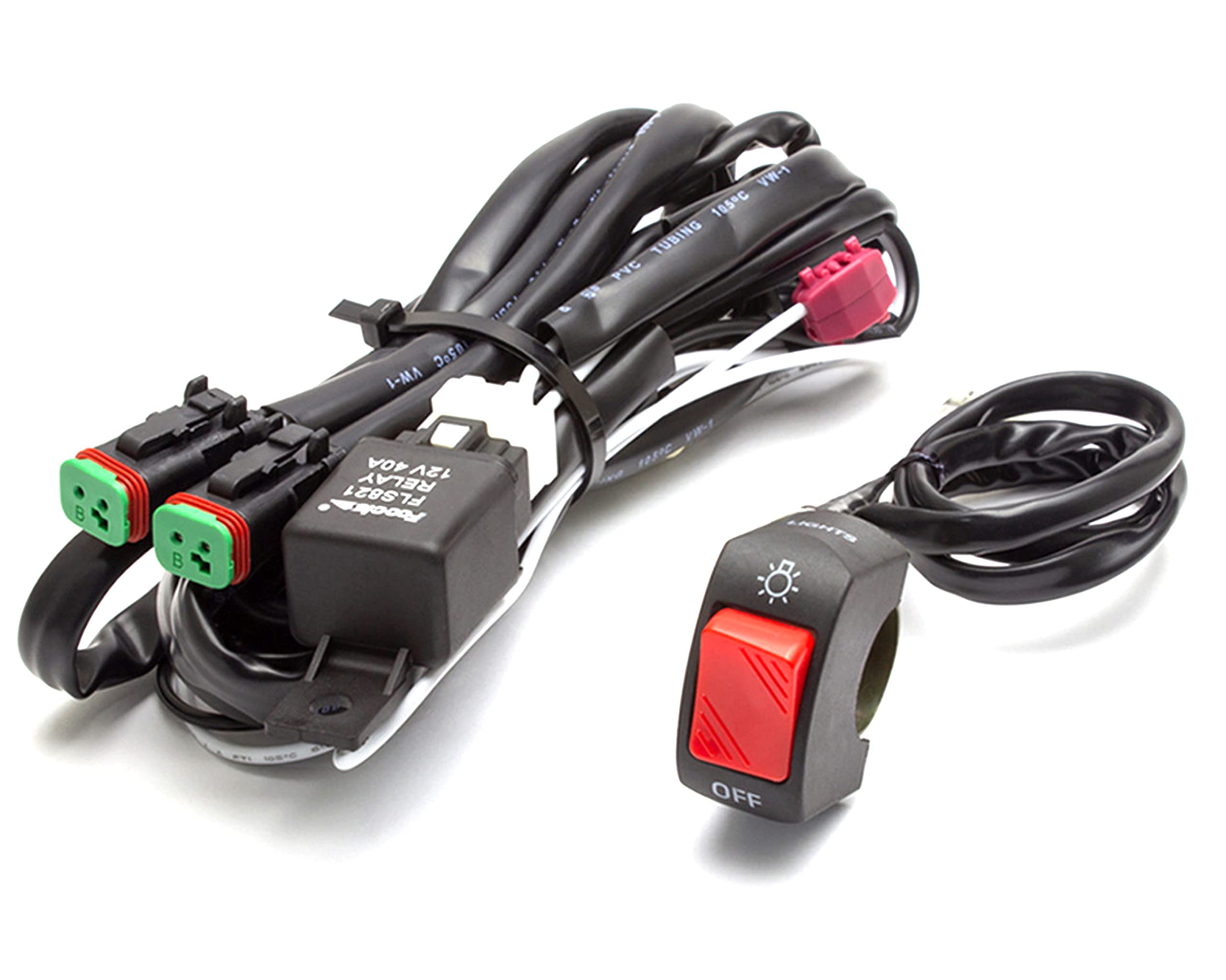 Motorbike Spot Light Fog Light Wiring Loom Harness Kit with On/Off Switch | Complete Wiring Solution for Motorcycle, Trike, Quad, ATV with Waterproof Switch | Works with bulb and LED Lights