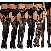 DRESHOW 6 Pack Fishnet Garter Belt Stocking Suspender Pantyhose Tights Thigh High Pantyhose