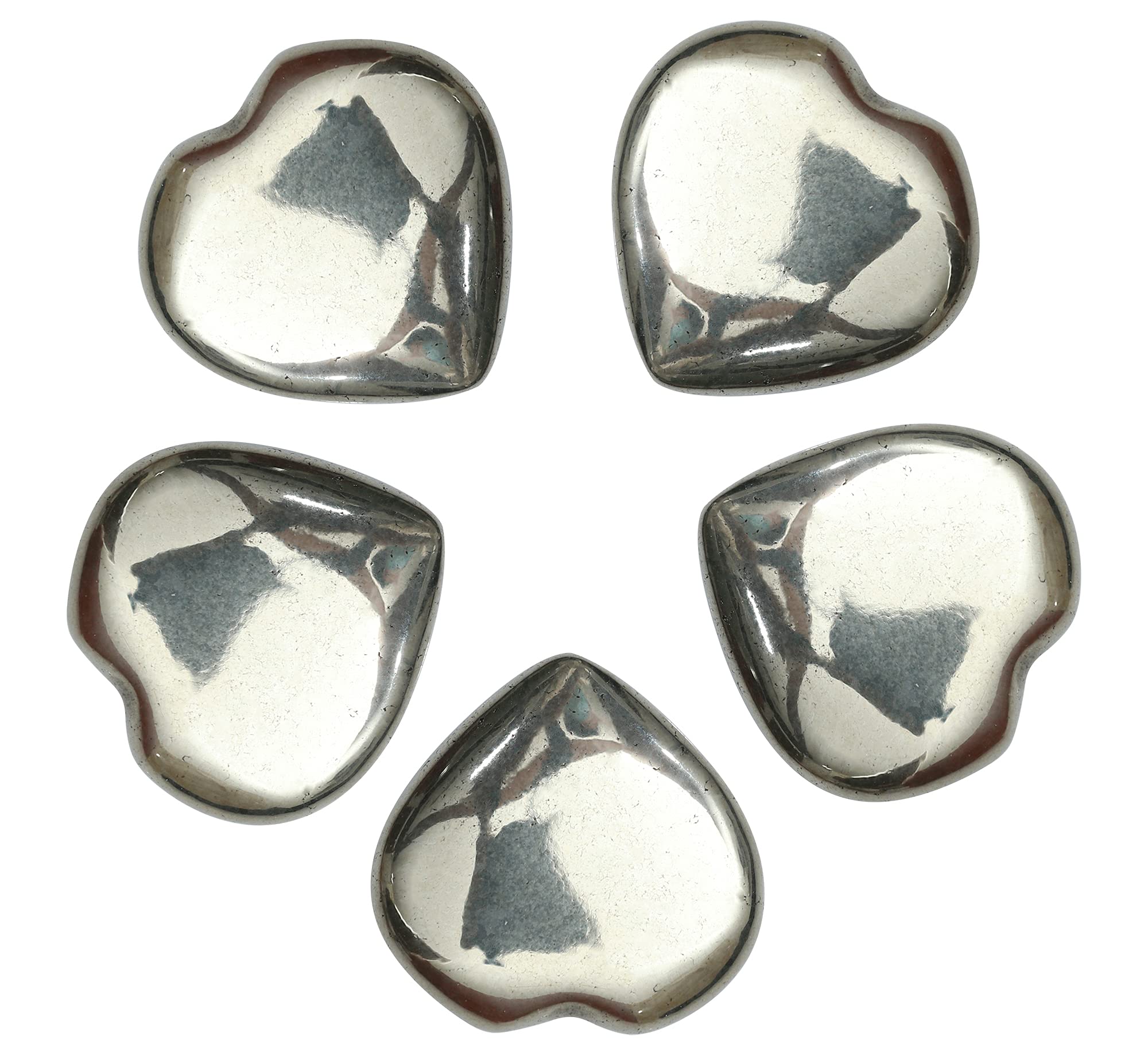 Crocon® 5 Pcs Golden Pyrite Heart stone 25mm Mini Heart Shape gemstone Puff Stones Set 400+ Carats Pocket Crystal Healing Tumble Collection Palm Worry Stone Good Luck Meditation Gift Craft Home Decor — image 1