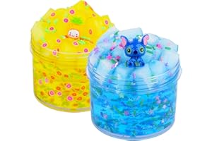 Dauwiaow Jelly Cube Crunchy Slime Kit - 2 Pack Clear Crunchy Slime, Soft Non-Stick Clear Crystal Slime, for Kids Party Favors Gifts Ideas, Stress Relief Toy for Girls and Boys(Blue & Yellow)