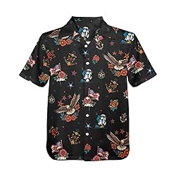 HUGLAZY American Flag Eagle Hawaiian Shirts Short