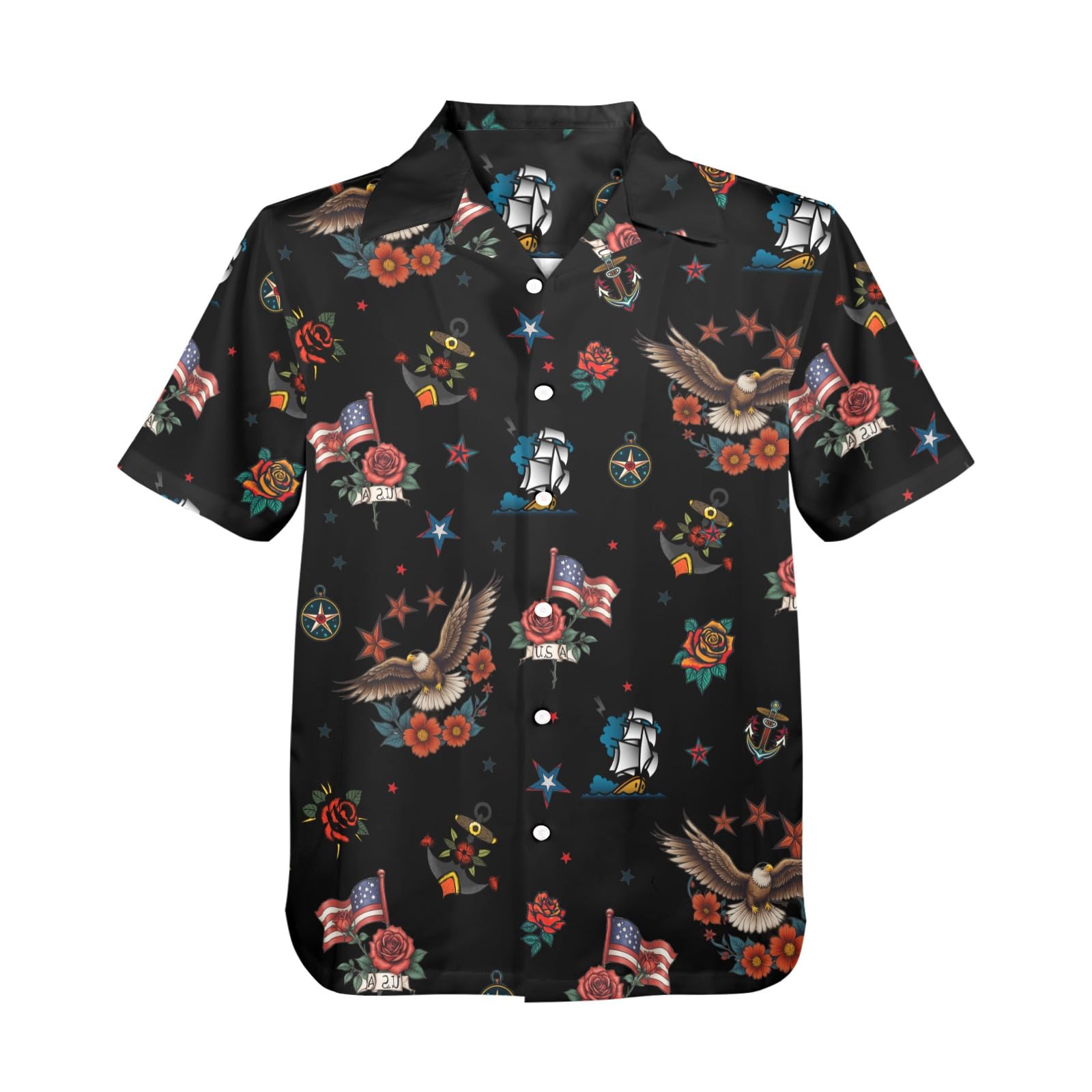 HUGLAZY American Flag Eagle Hawaiian Shirts Short