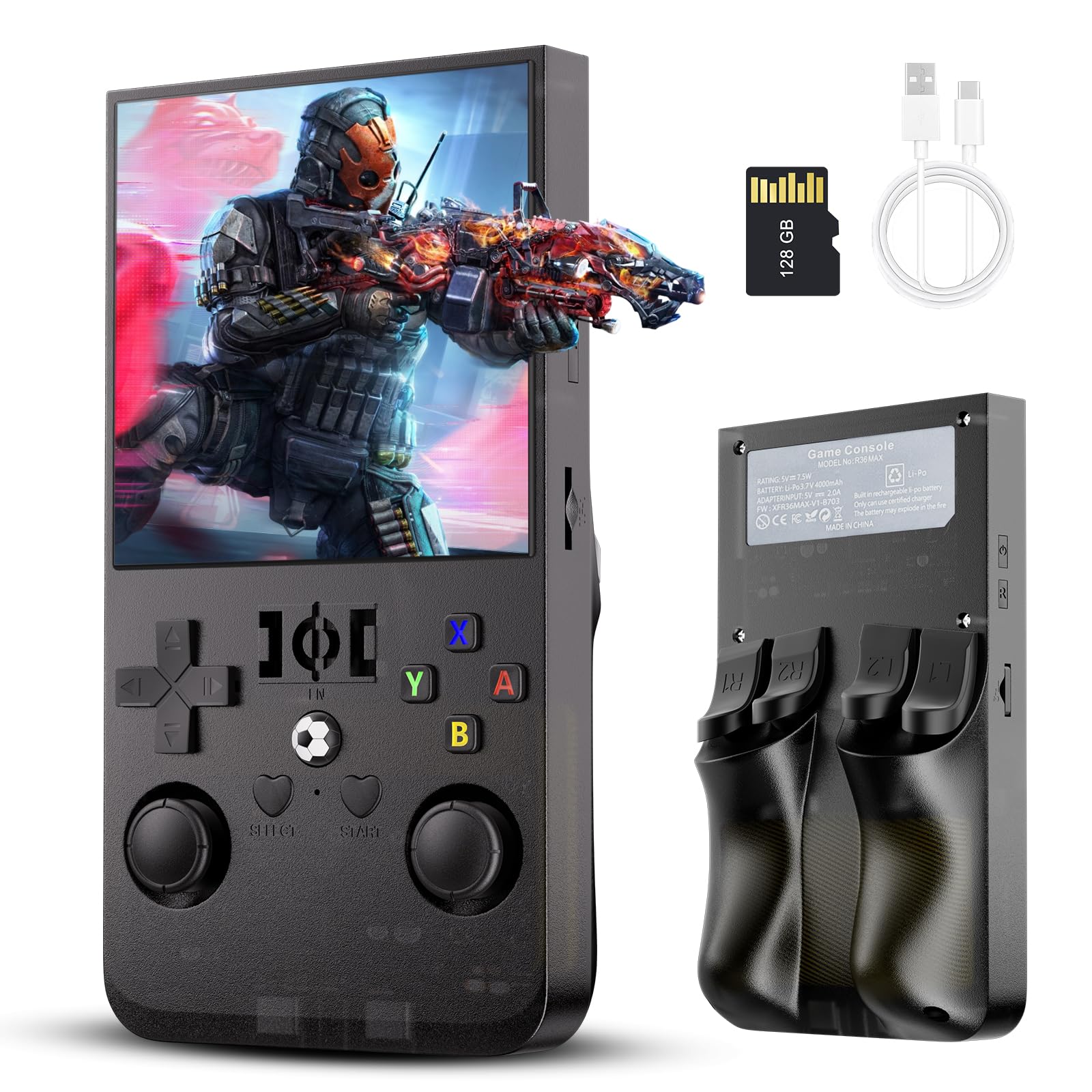 R36MAX Retro Handheld Game Console with Open Source Linux System, 128GB TF Card Built-in 22,000+ Classic Video Game, Portable Gaming Console with 4.0-inch IPS HD Screen & 4000mAh Battery
