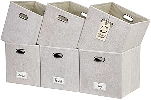 DECOMOMO Cube Storage Bin, Felt Storage Cubes with Labels (Cube 11" / 6pcs, Beige)