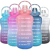 GOSWAG 1 Gallon/128oz Water Bottle with Straw and Time Marker, Motivational BPA Free Leakproof Sports Water Jug for Fitness,
