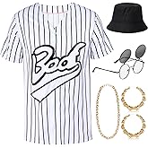Jiuguva 80s 90s Outfit for Women Hip Hop Costume Baseball Jersey Shirt Bucket Hat Glasses Hip Hop Party Accessories