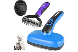 COZYGIFT Dog Brush Kit – 3 PCS Grooming Set with Self-Cleaning Brush, Undercoat Rake & Pet Bath Brush. Great for Shedding, Tangles & Dirt Removal – Ideal for Long & Short Haired Dogs & Cats, Blue