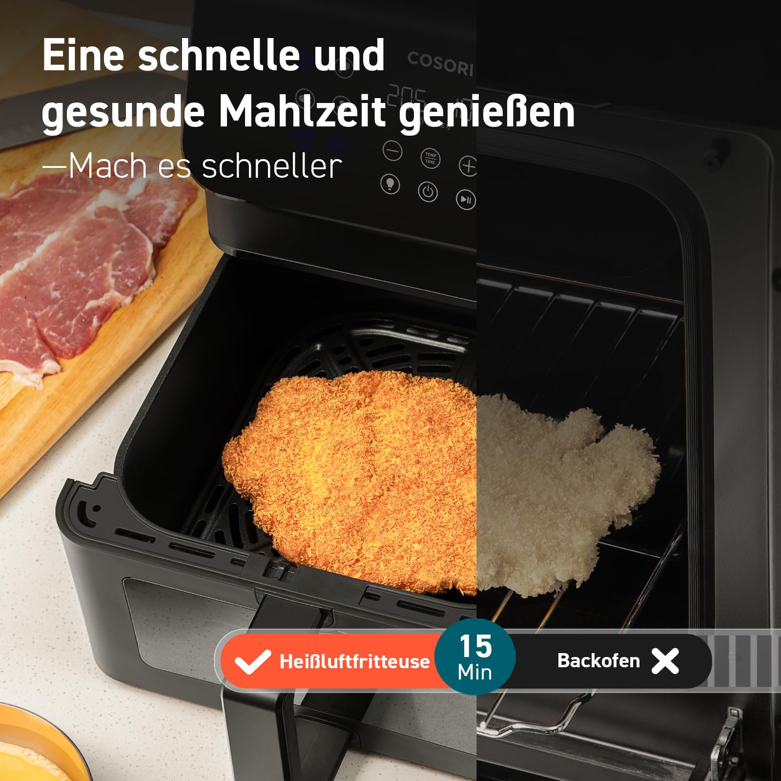 COSORI Airfryer, Heißluftfritteuse 6,2L mit Sichtfenster und Shake Reminder, 12-in-1 Heissluftfritteuse, Fritteuse 85 Prozent weniger Fett, 50 Rezepte, 55 Prozent energiesparend, einfache Reinigung 5