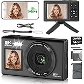 Digital Camera,5K 80MP Dual Screen Camera for Photography Vlogging with Tripod 18X Zoom Autofocus,Fill Light,Compact Vlog Cameras for YouTube,Campus,Travel,Teens & Beginners 2 Batteries 64GB Card