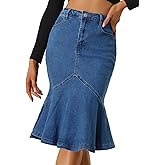 Allegra K Denim Jean Skirt for Women's High Waist Bodycon Ruffles Fishtail Skirts
