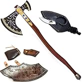 Kraatos War Axe Viking Axe, Replica Ax - Handmade Forged Stainless Steel Axe Prop Tool with Viking Axe Hatchet, Solid Wood Handle Skarde, Seax Men's Gift