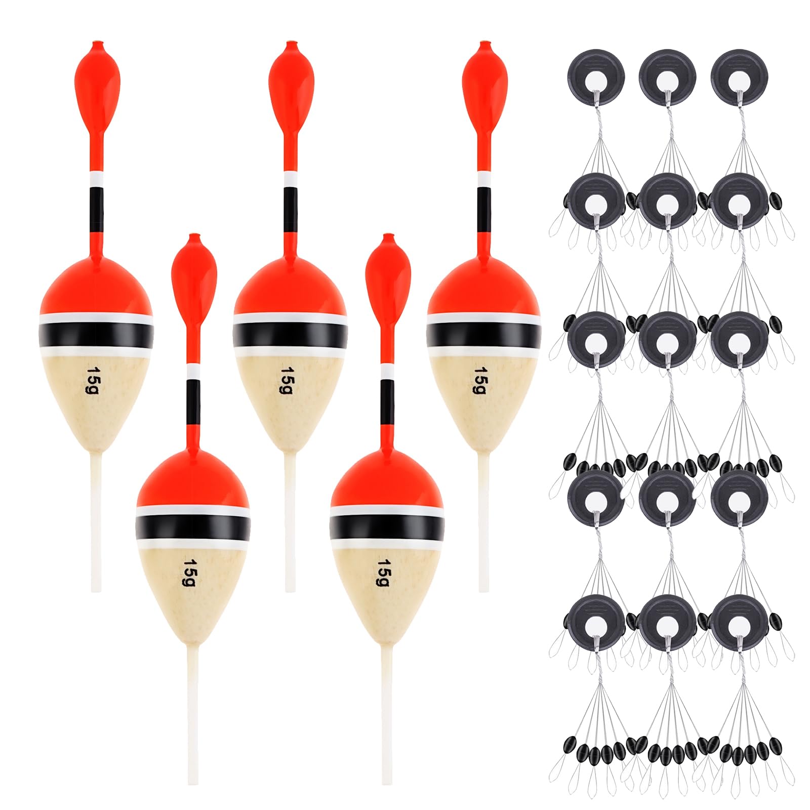 OriGlam Fishing Floats Bobbers Slip Bobbers Kit, Slide Floats Balsa Wood Slide Floats, Fishing Bobber Slip Bobbers with Float Sinker Stops for Crappie Panfish Trout Bass