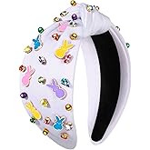 CEALXHENY Easter Headbands for Women Beaded Carrot Rabbit Bunny Headbands Colorful Happy Easter Headband White Pink Rhinestone Jeweled Knotted Headband Spring Easter Hair Accessories Gifts (Bunny D)