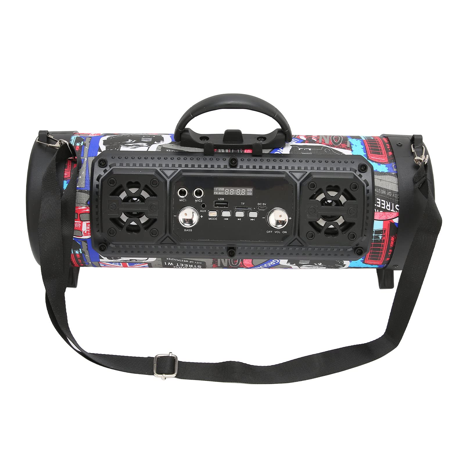 Portable Bluetooth Speaker, Rechargeable FM Radio Wireless Speaker with Voice Plug in Subwoofer Dual Microphone Input Port with Graffiti RGB Light for Home Party Outdoor Travel Camping, 32.8ft