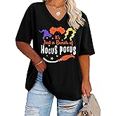 Plus Size Halloween Shirts Women Hocus Pocus Squad T-Shirt Sanderson Sisters Oversized Tee Tops