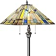 Capulina Tiffany Floor Lamp 2-Light 16X16X63 Inches Green Blue Antique Style Stained Glass Standing Reading Floor Lamp for Living Room Bedroom Home Office