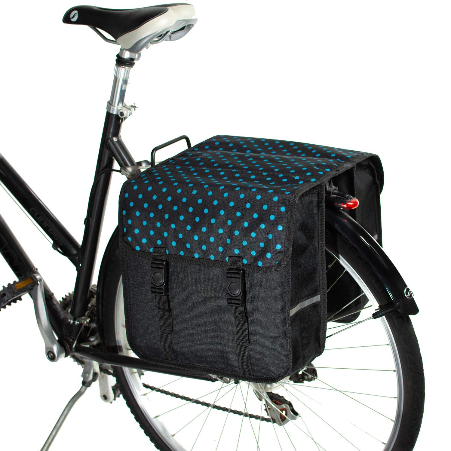BikyBag Classic - Double Bicycle Panniers - 26L Water-Resistant Bike Pannier Bag for Rear Rack | Commuter & Shopping Cycling Bag (Blue Dots)