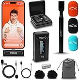 Movo WMX-2-L Wireless Lavalier Microphone for iPhone/Lightning Devices with WMX-HM Handheld Adapter - Lapel Mic with Handle Mount for Content Creators, Interviews, Reporting