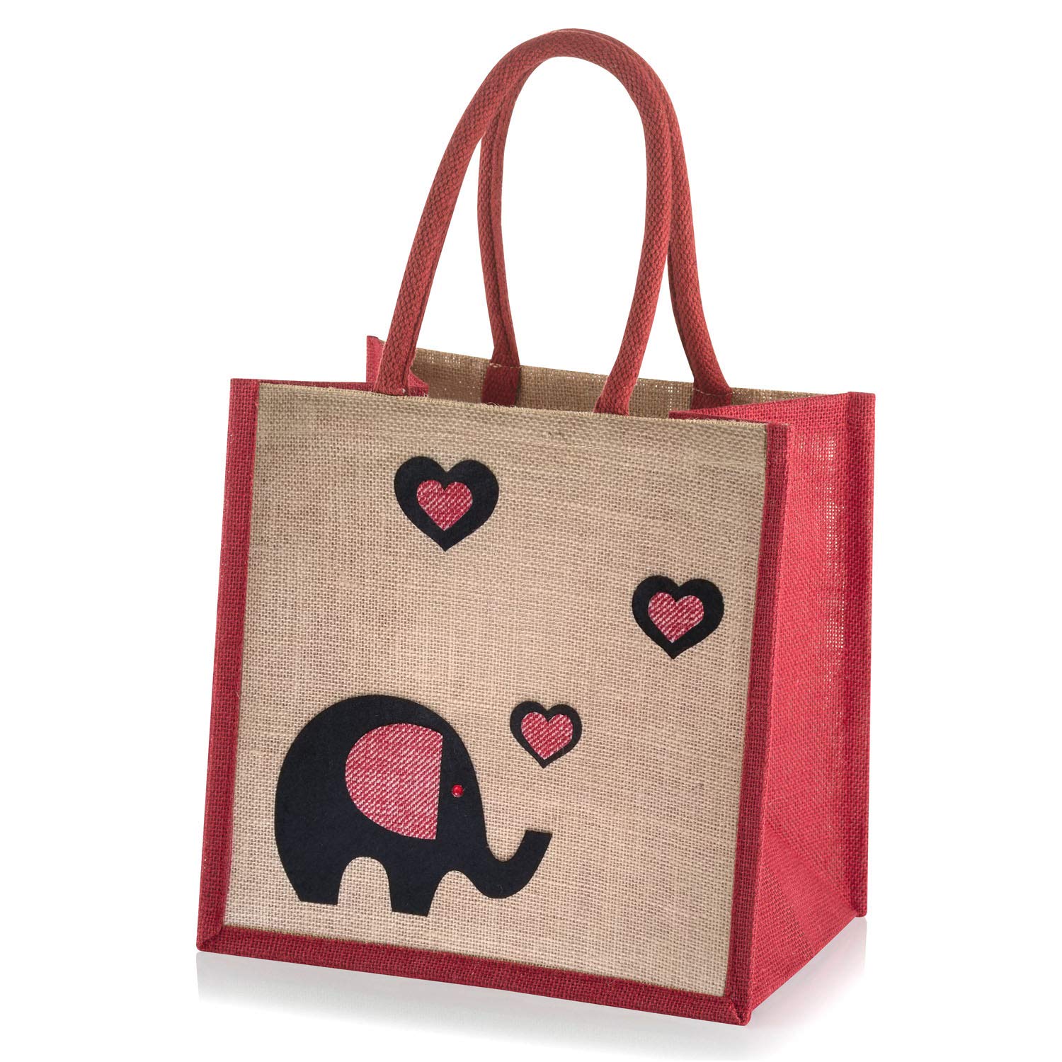 Yellowboots Jute Hessian Medium Shopping Bag - Elephant Red - 30 cm high x 30 cm Wide x 20 cm Depth