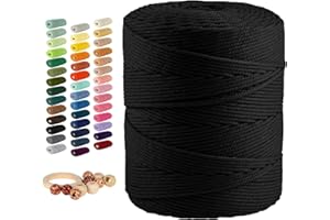 Macrame Cotton Cord 4mmx547 Yard 4 Strand, Munzong Natural Handmade 4 Twisted Cotton Rope for Wall Hanging Weaving Tapestry DIY Craft Knitting Plant Hanger Gift Wrapping Wedding Decor(500m,Black)