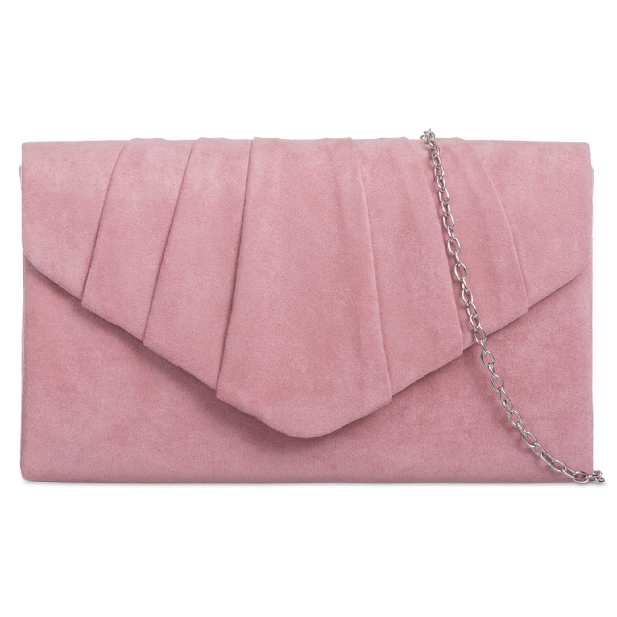 fi9® Plain Suede Pleated Wedding Ladies Party Prom Evening Clutch Hand Bag Purse (Dusky Pink)