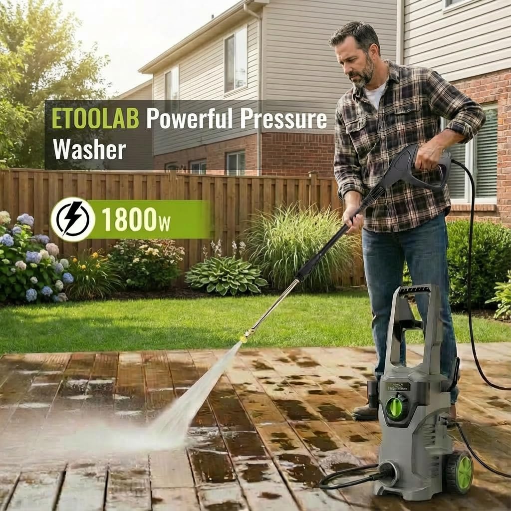 Pressure Washer, Etoolab Portable Power Washers, 4 Quick Connect Nozzles, High Pressure Cleaning Machine for Car Wash Fence Driveway Patio Washing (Grey)