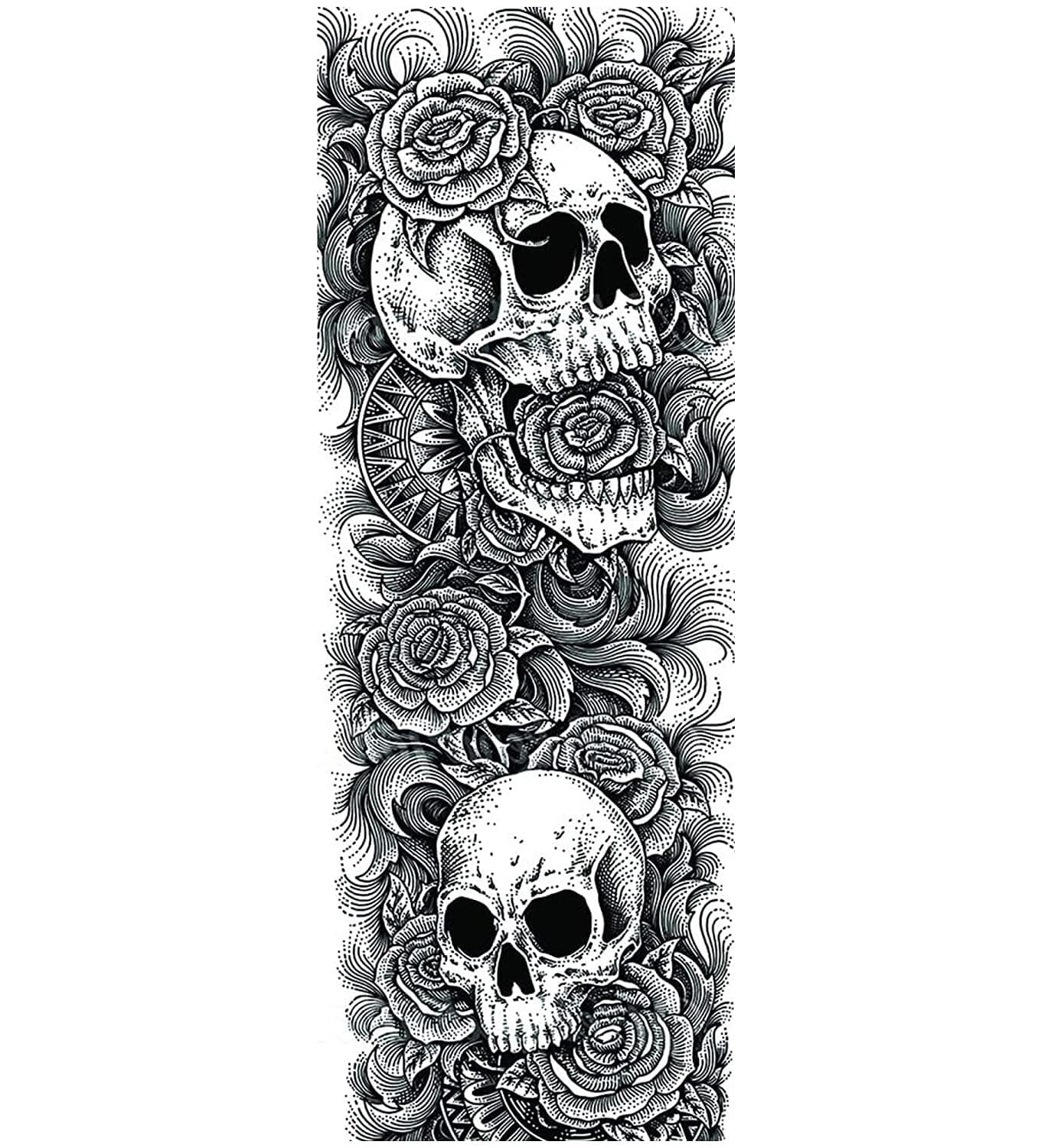 Tatodays temporary tattoo full arm skulls roses gothic stick on body art transfer for women and men cosplay fancy dress biker rocker halloween adult temp tattoo for arms — image 1
