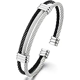 COOLSTEELANDBEYOND Men Women Stainless Steel Twisted Cable Adjustable Cuff Bangle Bracelet