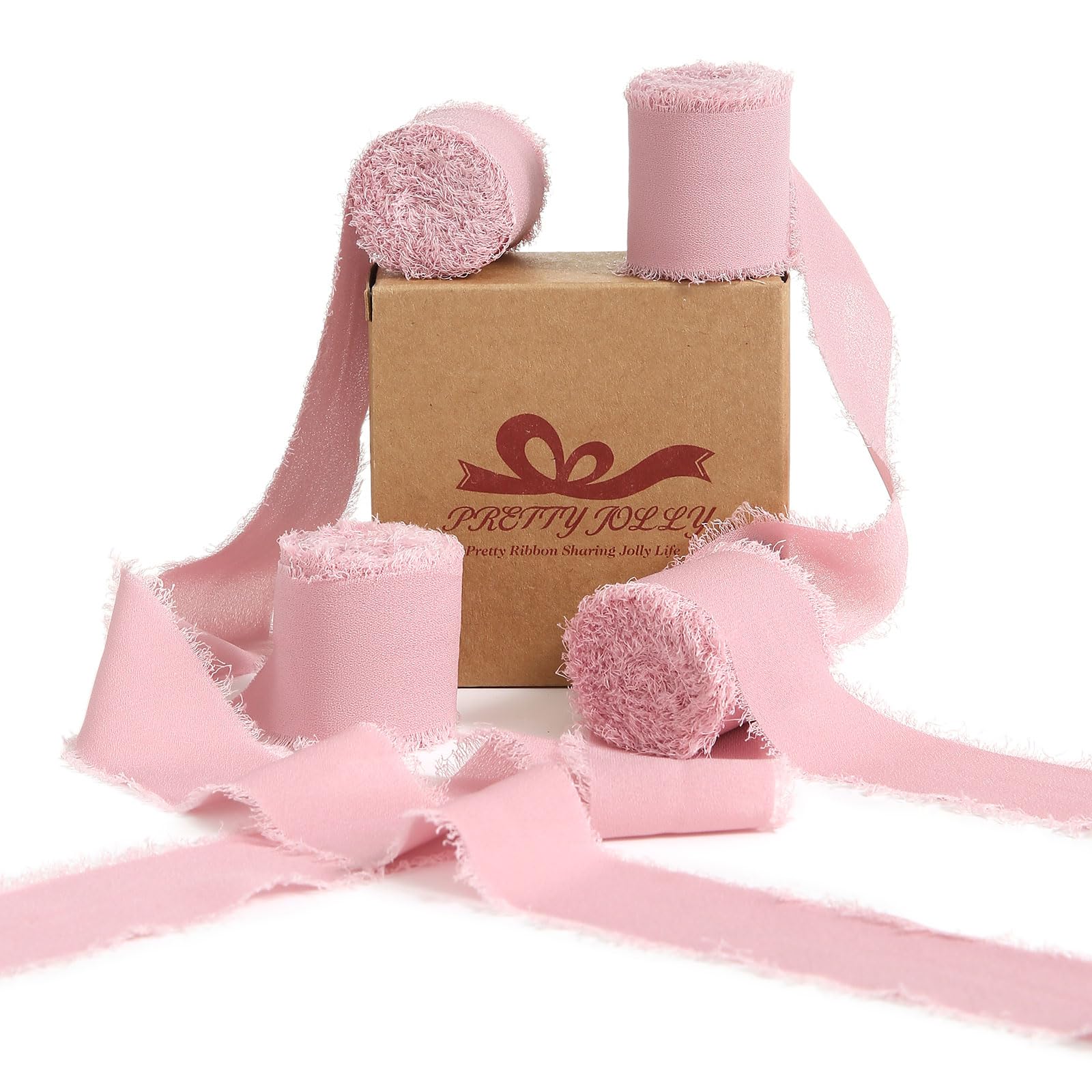 Pretty Jolly Dustypink Chiffon Ribbon for Gift Wrapping 1 1/2 Inch 20Yd Wedding Car Ribbons Handmade Fringe Silk Ribbon for Cake Flower Bouquet Wedding Invitations DIY Crafts and Hair Bow — image 1