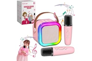 RedRoko Mini Karaoke Machine for Kids - Portable Bluetooth Speaker with Two Wireless Microphones - Small Karaoke Machine for Kids & Adults - Kids Karaoke for Ages 5-9 - Children Karaoke Machine (Pink)