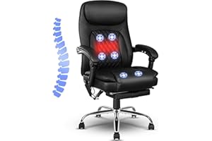 jamege 6 Point Massage Office Chair, PU Leather Office Chair with Heating Function, Ergonomic Vibrating Massage Office Chair with Footrest, Height Adjustable Reclining Executive Office Chair