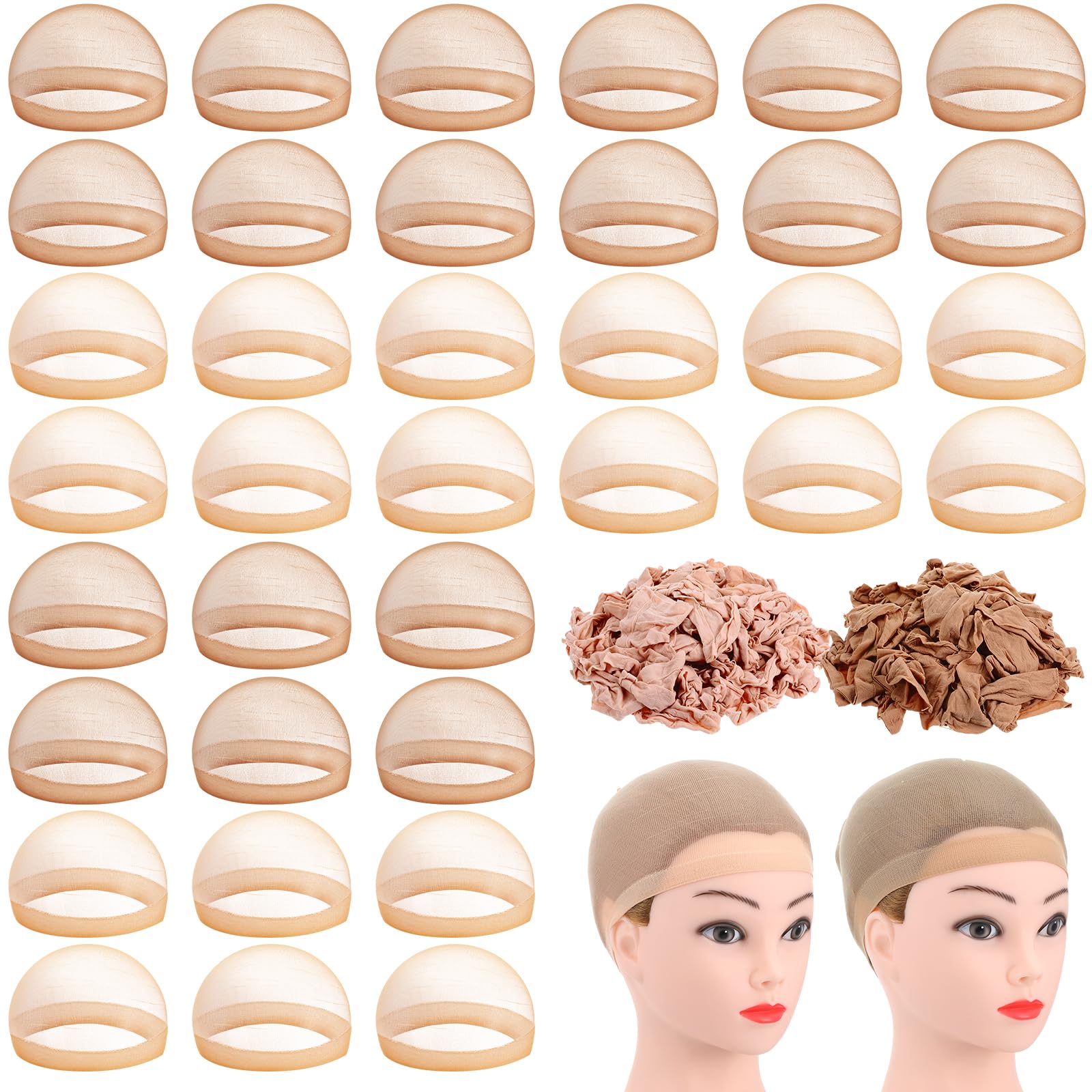 Photo 1 of 200 PCS Wig Caps Stocking Caps for Wigs, Ultra Thin Wig Caps for Women Elastic Wig Cap Lace Front Stretchy Head Wig Accessories for Women Men Hair Decorations Cosplay, Beige and Skin Color