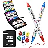 KEMYR 60 Colors Acrylic Paint Pens, Dual Tip Acrylic Paint Markers for Paper, Wood, Canvas, Stone, Rock Painting, Glass, Fabric, DIY, Ceramic, Art Supplies for Adults Drawing (Dot + Fine)