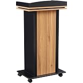 Podium Stand,Wood Podium with Wheels,Lectern with Storage,Mic Stand Space,15MM Particle Board,Wooden Pulpit for Restaurants,Churches,Seminars and Schools