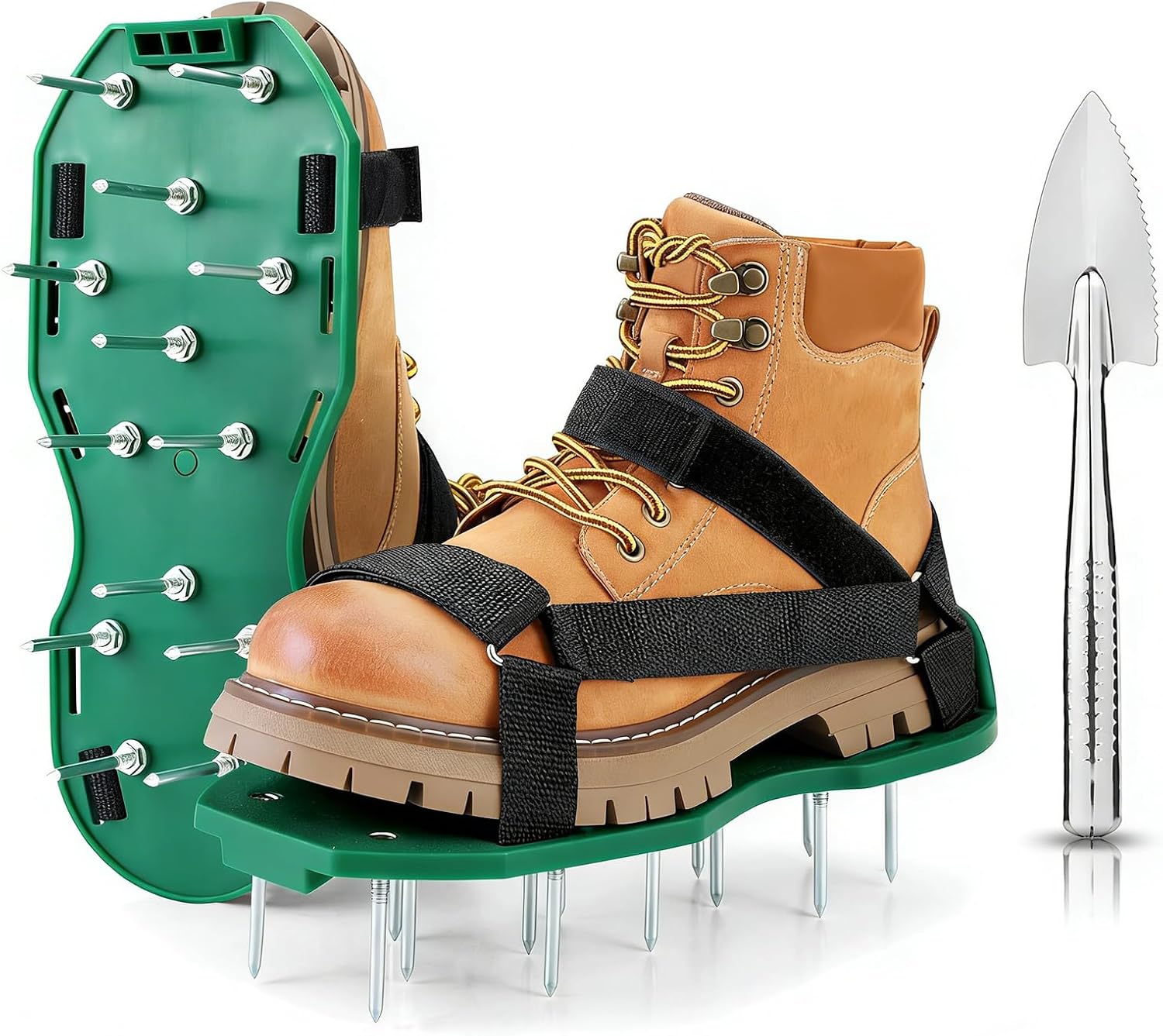 Lawn Aerator Shoes, Upgrade 2''Heavy Duty Spike Shoes with Hook&Loop Straps, Free-Installation Grass Aerator Lawn Tool One Size Fits All Spiked Sandals for Yard Patio Garden Grass (Green)