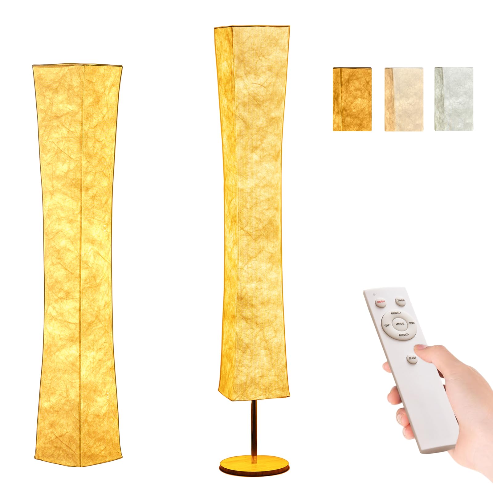 BASRAE Remote Floor Lamp,60in Modern LED Standing Lamp for Living Room Bedroom,Soft Design,3000K-6000K,White Floor Light with Fabric Shade,Home Deco Dimmable Corner Lights Standard Lamps