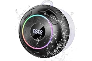 Hupoaf Bluetooth Shower Speaker, Wireless Bluetooth 5.3, HD Sound, Portable Speaker with Suction Cup/Hook, IPX7 Waterproof, with LED Light/Time Display, for Bathroom/Outdoor/Party/Beach/Kayak/Gift