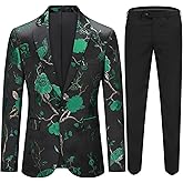 Cloudstyle Mens 2 Piece Floral Dress Suit One Button Dinner Tuxedo Jacket & Pants