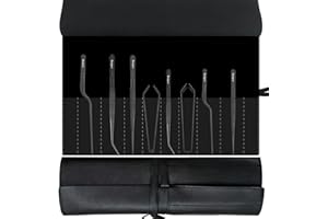 Bonigour | Plating Tools Culinary Set | 9 Piece Professional Chef Plating Tongs Kit | Kitchen Plating Utensils | Modernist Cuisine Food Art | Stainless Steel | Black