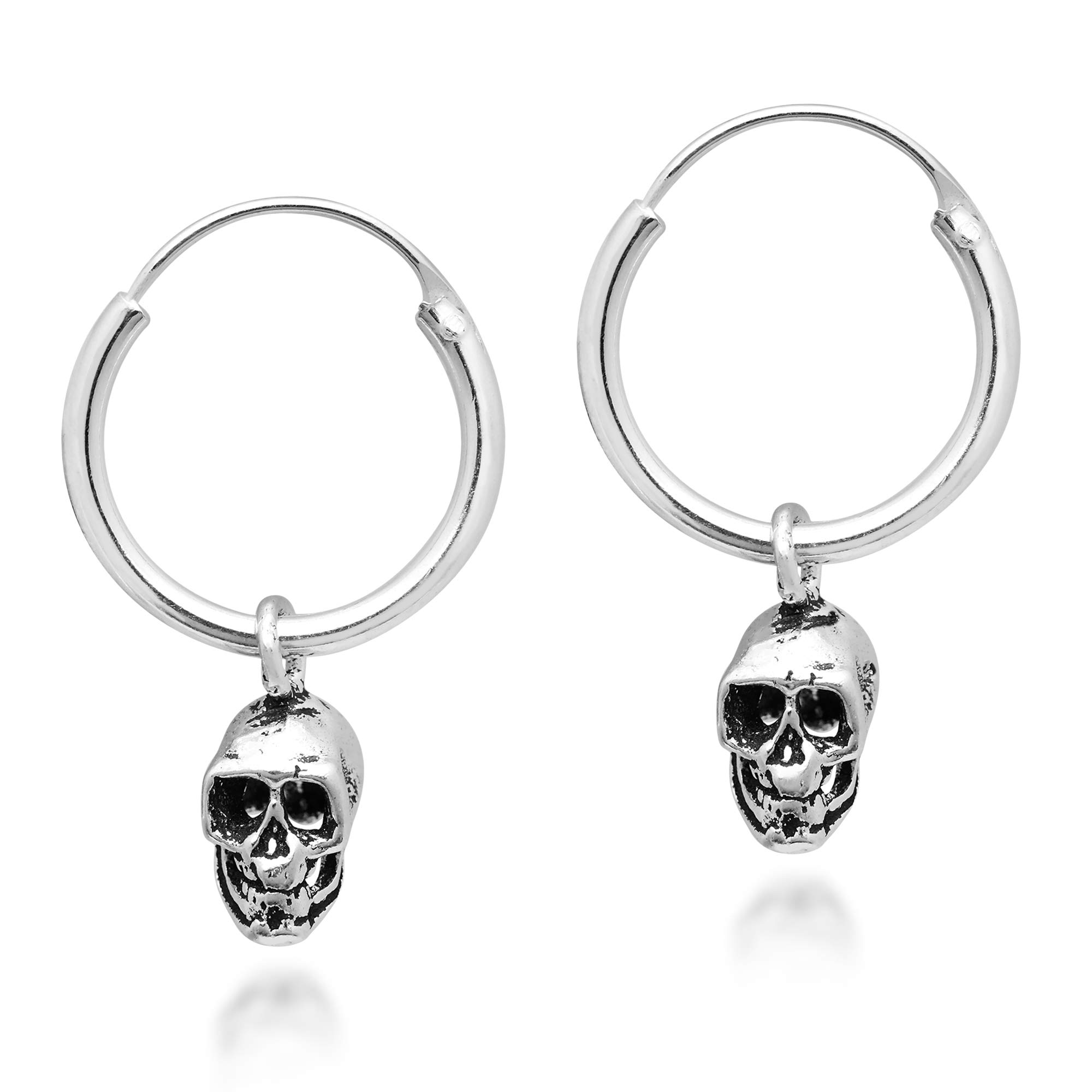 AeraVida Unique Edgy Halloween Skull .925 Sterling Silver Hoop Earrings
