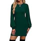 OFEEFAN Sweater Dresses for Women 2025 Fall Winter Puff Long Sleeve Crewneck Bodycon Fleece Ribbed Pullover Fashion Clothing