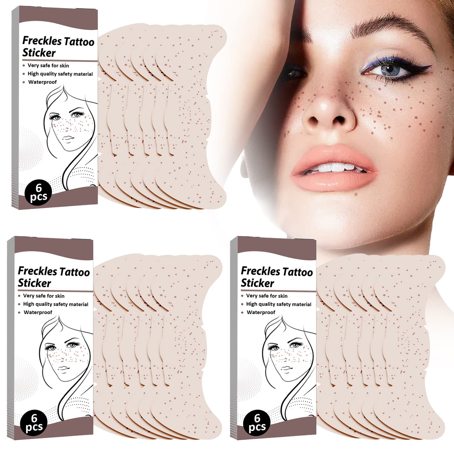 Auflosung 18 Sheets Temporary Freckle Tattoos, Waterproof, Realistic, Face Stickers, For Teen/Adult