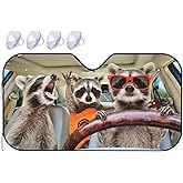 Begarm Three Funny Raccoons Animals Windshield Sun Shade for Car SUV Truck(51
